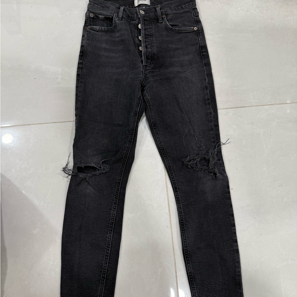 Agolde Black Distressed Skinny Jeans